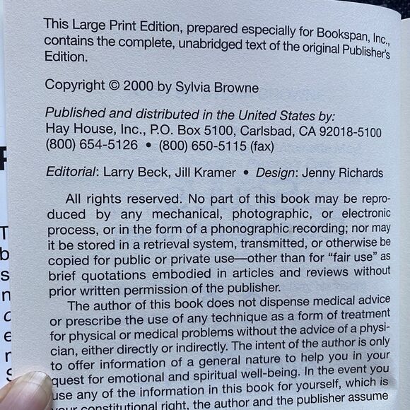 Sylvia Browne Hardback Book. Souls Perfection. 2000. Large Print Edition. - Picture 6 of 7